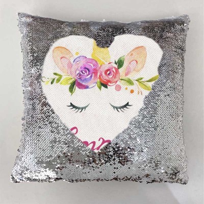 Personalized Sequin Name Sliver Pillow Unicorn Birthday Gift for Girls