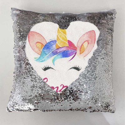 Personalized Sequin Name Sliver Pillow Unicorn Birthday Gift for Girls
