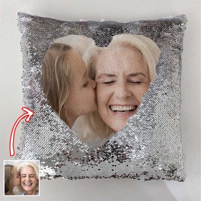 Personalized Silver Sequin Photo Pillow For Nana