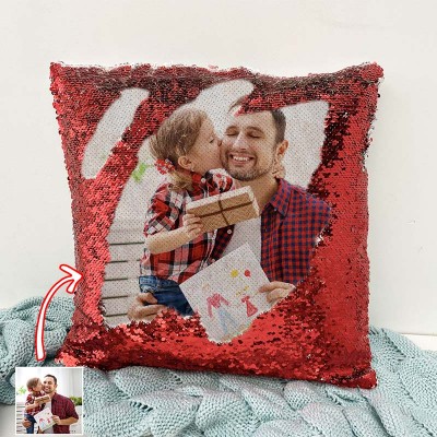 Personalized Sequin Photo Pillow For Dad Father's Day