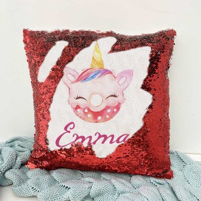 Personalized Sequin Name Red Pillow Girl Birthday Gift