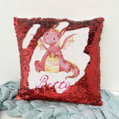 Personalized Sequin Name Red Pillow Girl Birthday Gift