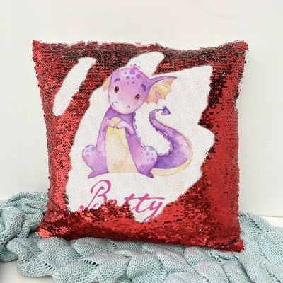 Personalized Sequin Name Red Pillow Girl Birthday Gift