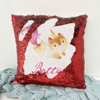 Personalized Sequin Name Red Pillow Girl Birthday Gift