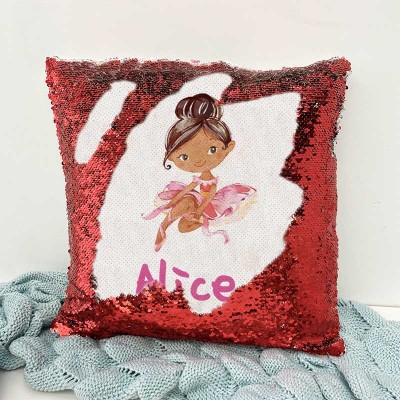 Personalized Sequin Name Red Pillow Girl Birthday Gift