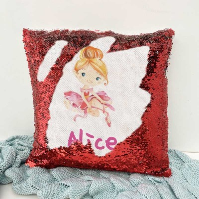 Personalized Sequin Name Red Pillow Girl Birthday Gift