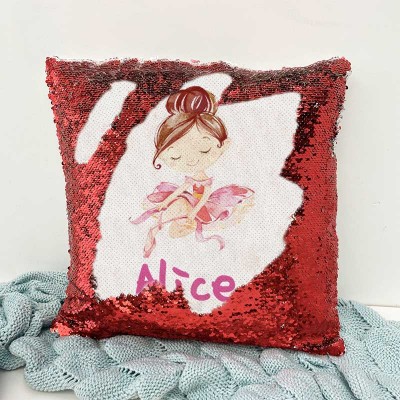 Personalized Sequin Name Red Pillow Girl Birthday Gift