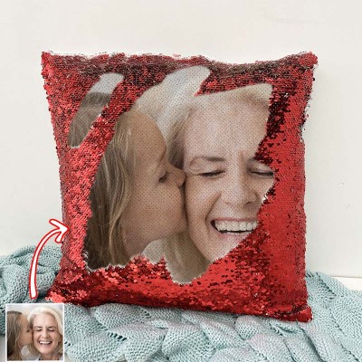 Personalized Red Sequin Photo Pillow For Nana