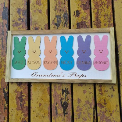 Easter Peeps Sign Personalized Engraved Name Wooden Bunny Home Decor Grandpa Grandma Gift