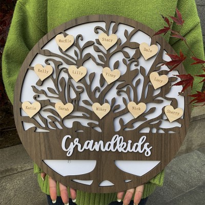 Personalised Family Tree Sign Custom Name Engraved Heart Home Decor Gift