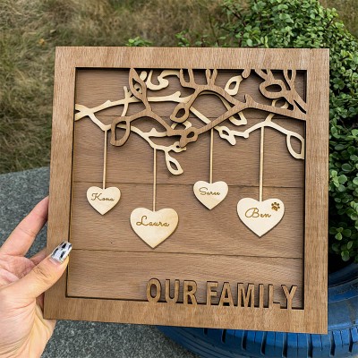 Custom Family Tree Wood Sign Name Engraved Home Wall Decor Gift