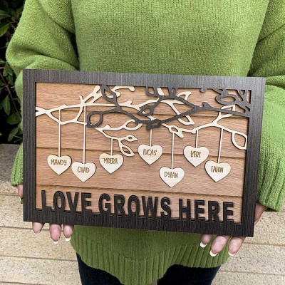 Custom Family Tree Wood Sign Name Engraved Home Wall Decor Gift