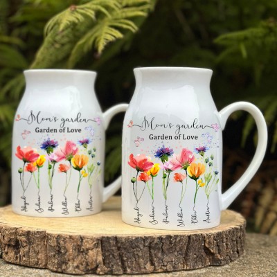 Custom Mom's Garden Vase With Kids Name and Birth Flower For Mother's Day
