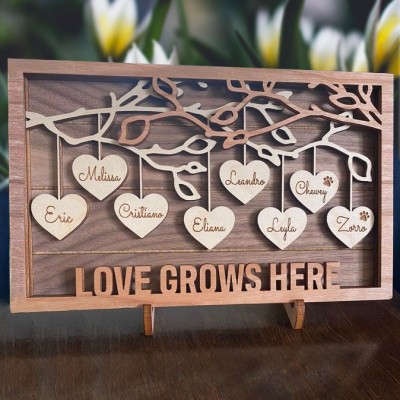 Custom Family Tree Wood Frame With Names Love Grows Here