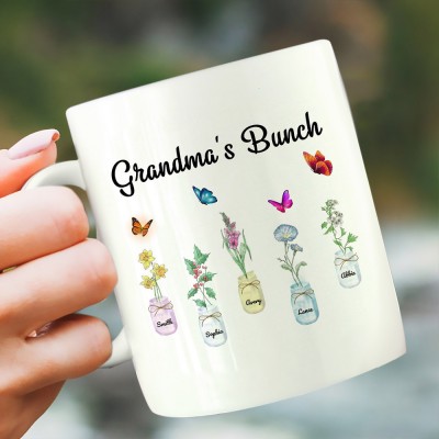 Grandma's Bunch Personalized Birth Month Flower Mug With Names Gift Ideas For Mother's Day