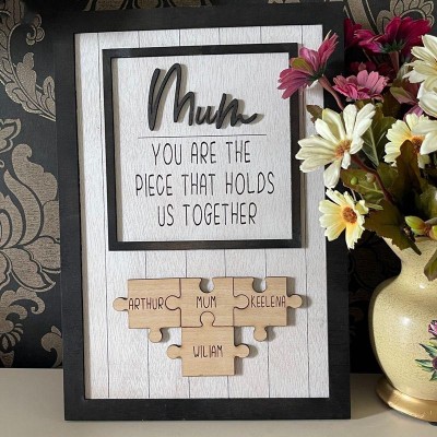 Personalised Mom Puzzle Pieces Sign For Mum Grandma Home Wall Decor For Mother's Day Birthday