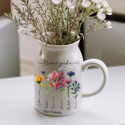 Custom Nana's Garden Vase With Grandchildren Name and Birth Flower For Mother's Day