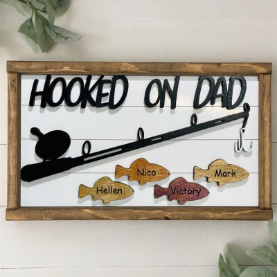 Hooked on Daddy Personalized Fishing With Kids Name Gift For Father's Day