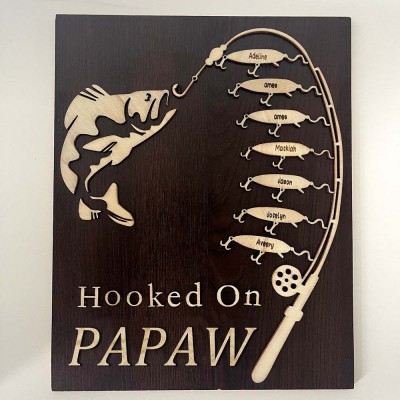 Hooked on Papaw Personalized Fishing With Kids Name Gift For Father's Day