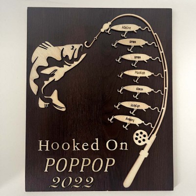 Hooked on Poppop Personalized Fishing With Kids Name Gift For Father's Day