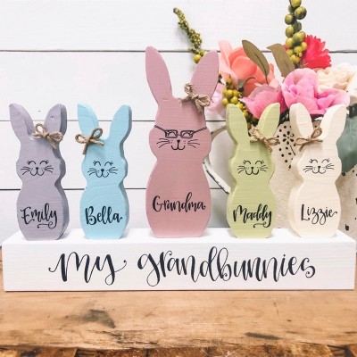 Easter Peeps Sign Personalized Engraved Name Wooden Bunny Home Decor Grandpa Grandma Gift