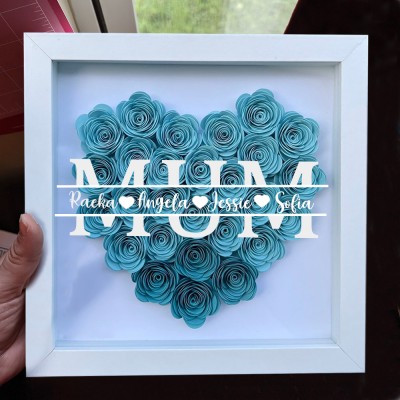 Personalised Mum Flower Shadow Box With Kids Name For Mother's Day Gift Ideas