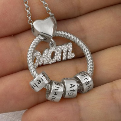 Silver Linda Circle Pendant Necklace With Engraved Beads Mom Gift