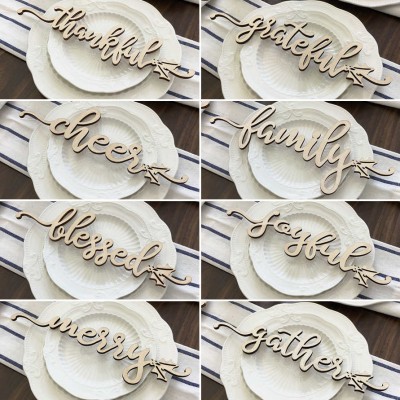 Set of 8 Thanksgiving Place Cards For Dining Table Decor Personalized Words Sign