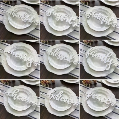 Set of 9 Thanksgiving Place Cards For Dining Table Decor Personalized Words Sign