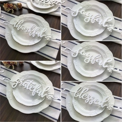 Set of 5 Thanksgiving Place Cards For Dining Table Decor Personalized Words Sign