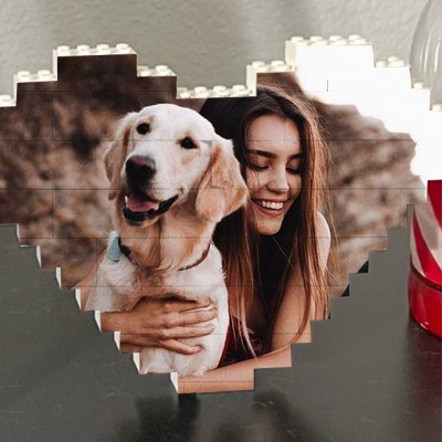 Personalized Heart Photo Block Puzzle Building Brick For Pet Lovers Keepsake