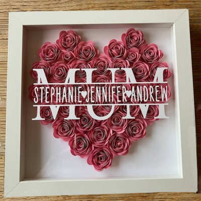 Personalised Mum Flower Shadow Box With Kids Name For Mother's Day Gift Ideas