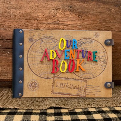 Our Adventure Book Personalized Wood Travel Photo Album For Valentine's Day Anniversary Wedding Gift Ideas