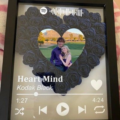 Personalized Song Heart Flower Shadow Box With Couple Photo For Wedding Anniversary Valentine's Day