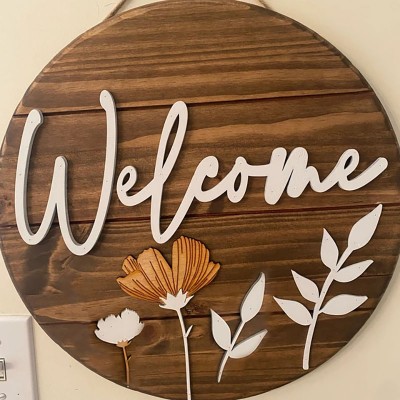 Wooden Hello Summer Door Hanger Farmhouse Decor Entry Way Wall Welcome Sign