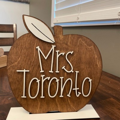 Personalized Teacher Name Wood Apple Sign Back to School Office Decor Christmas Gift