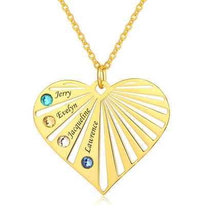 Personalized 1-8 Engraving Family Name Heart Necklace With Birthstone