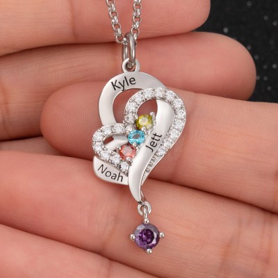 Custom Heart Necklace With 3 Names and Birthstones For Mother's Day Christmas Birthday