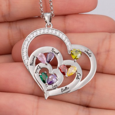 Custom Heart Necklace With 1-10 Name and Birthstones For Mum Grandma Christmas Gift Ideas