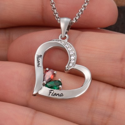 Personalised Couple Heart Necklace With Her and Him Name Valentine's Day Anniversary Gift Ideas