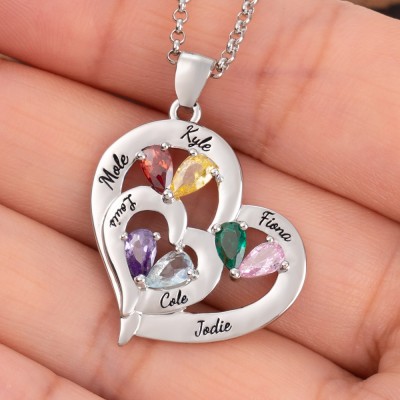 Custom Heart Necklace With 1-10 Name and Birthstones For Mum Grandma Christmas Gift Ideas