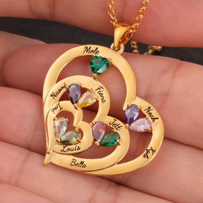 Custom Heart Necklace With 1-10 Name and Birthstones For Mum Grandma Christmas Gift Ideas
