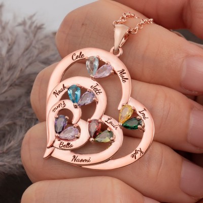 Custom Heart Necklace With 1-10 Name and Birthstones For Mum Grandma Christmas Gift Ideas