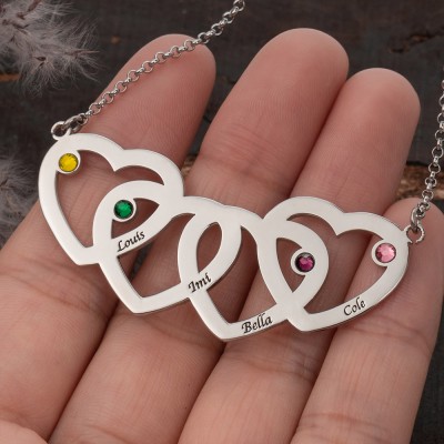 Custom Intertwined Heart Necklace With 1-5 Name and Birthstone For Mum Grandma Christmas Day