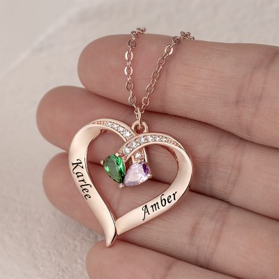 Personalised Couple Names Heart Necklace With Birthstones Valentine's Day Gifts