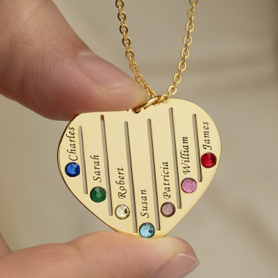 Personalized Family Engraved 1-7 Birthstones and Name Necklace