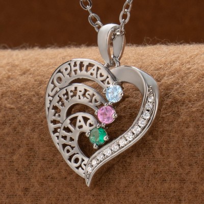 Personalised Name Heart Necklace With Birthstone For Mother's Day Birthday Gift Ideas