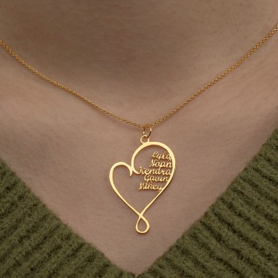 Personalized Hug and Love Heart Names Necklace With 1-8 Names