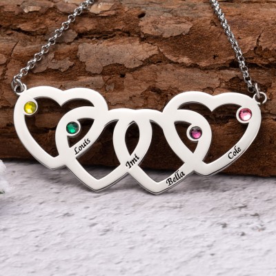 Personalised Intertwined Heart Necklace With 1-5 Name Engraved and Birthstone