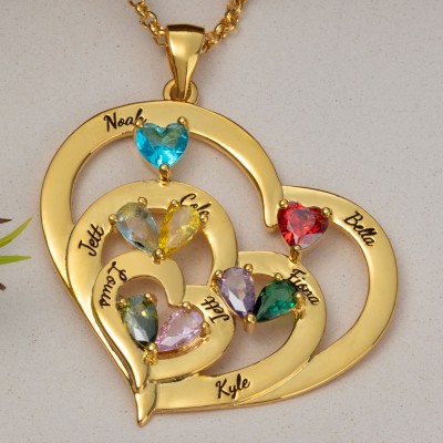 Custom Heart Necklace With 1-10 Name and Birthstones For Mum Grandma Christmas Gift Ideas